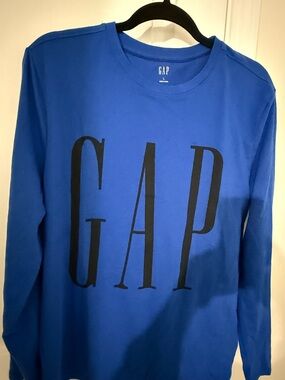 GAP Royal Blue Long Sleeve Logo Shirt with Black Print